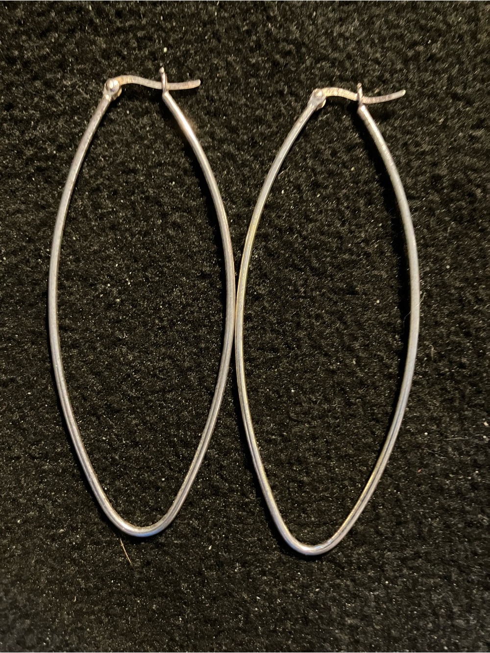 Vintage Signed SU Thailand 925 Sterling Silver Large 3" Marquise Hoop Earrings